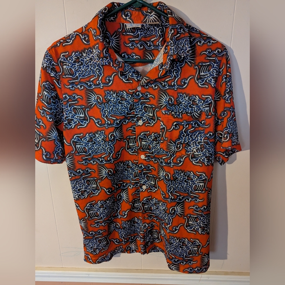 Vintage 90s Utility Hawaiian Button Up Women's Shirt Size XL 14/16 Red & Black